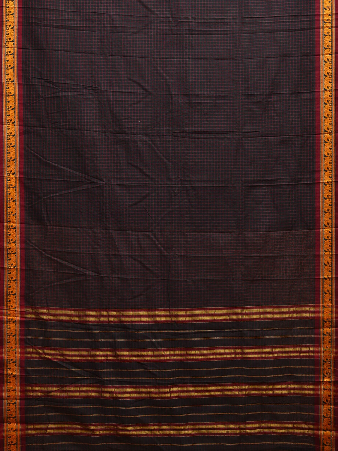 Black Narayanpet Cotton Saree with Checks and Border Design np1075