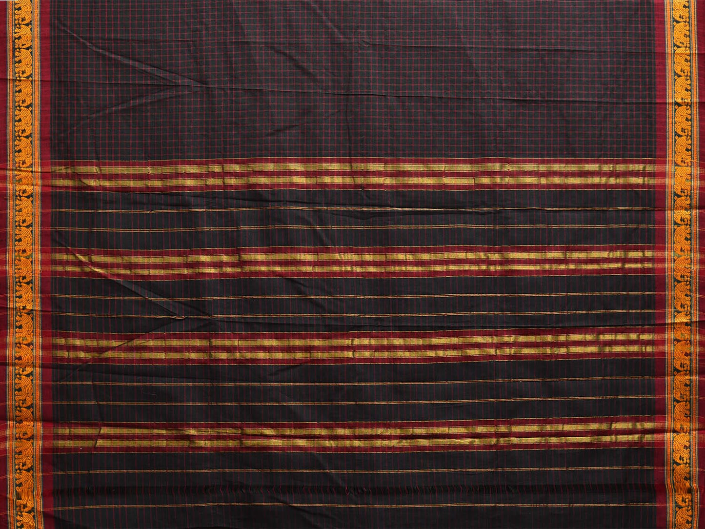 Black Narayanpet Cotton Saree with Checks and Border Design np1075
