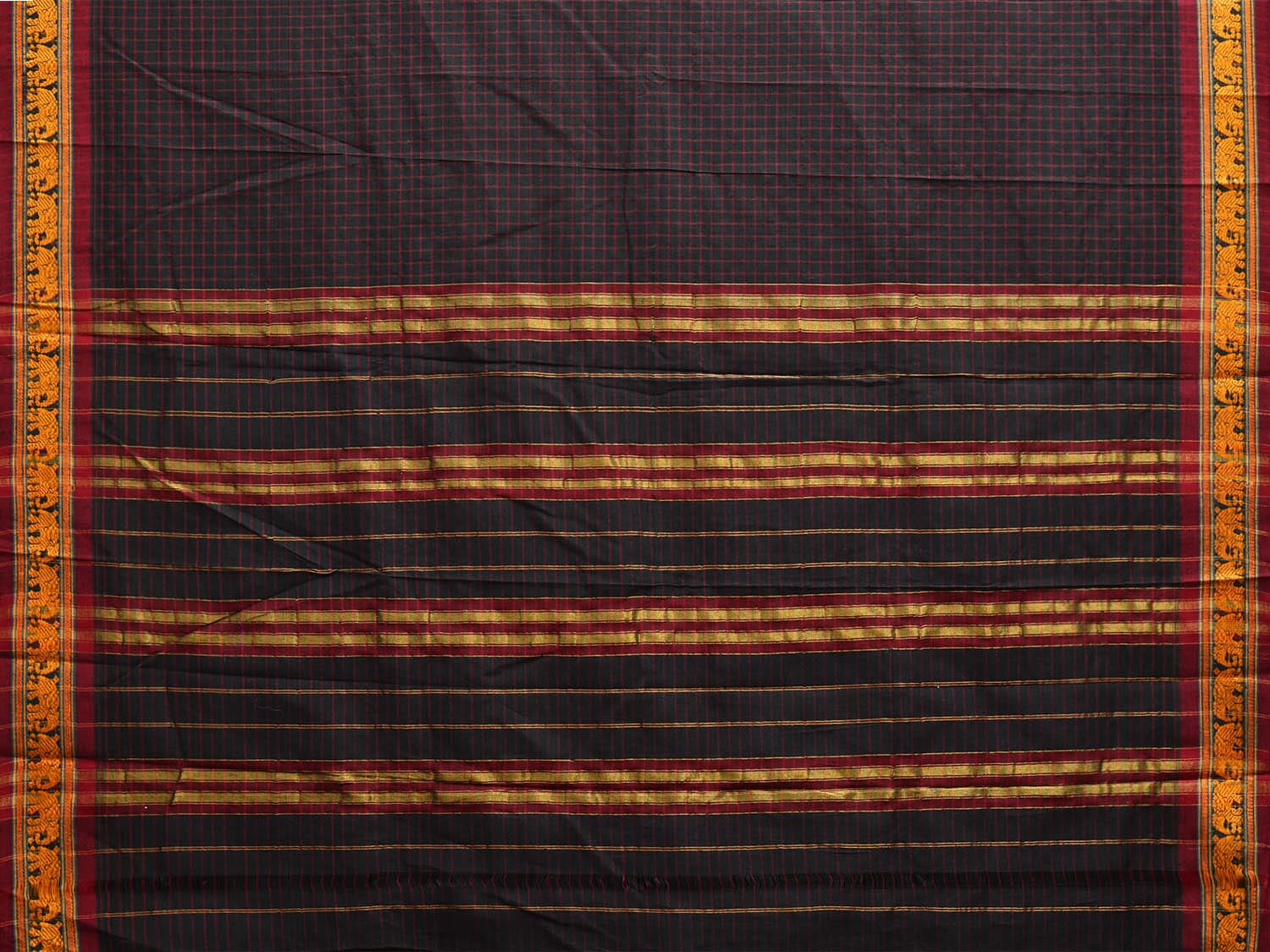 Black Narayanpet Cotton Saree with Checks and Border Design np1075
