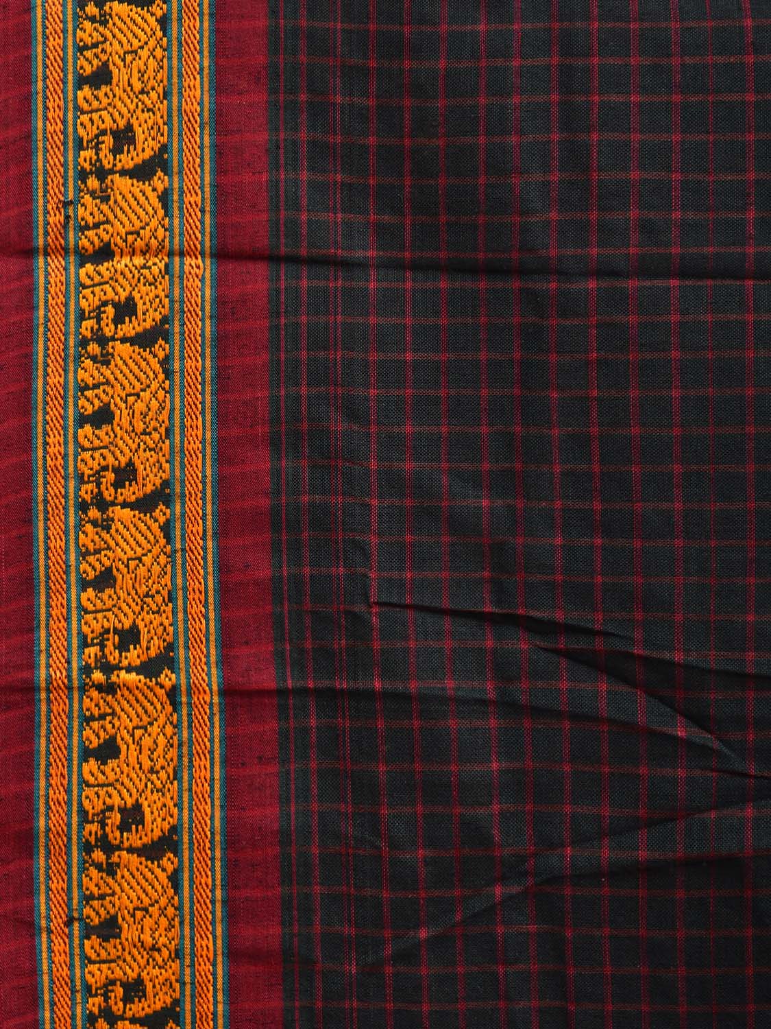 Black Narayanpet Cotton Saree with Checks and Border Design np1075