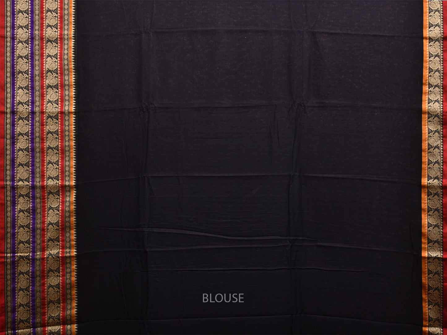 Black Narayanpet Cotton Saree with Peacocks Pallu and Strips Border Design np1074