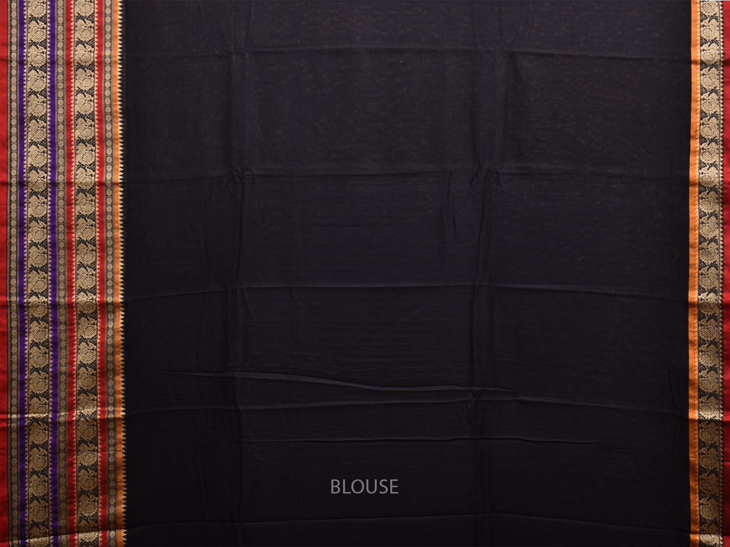 Black Narayanpet Cotton Saree with Peacocks Pallu and Strips Border Design np1074