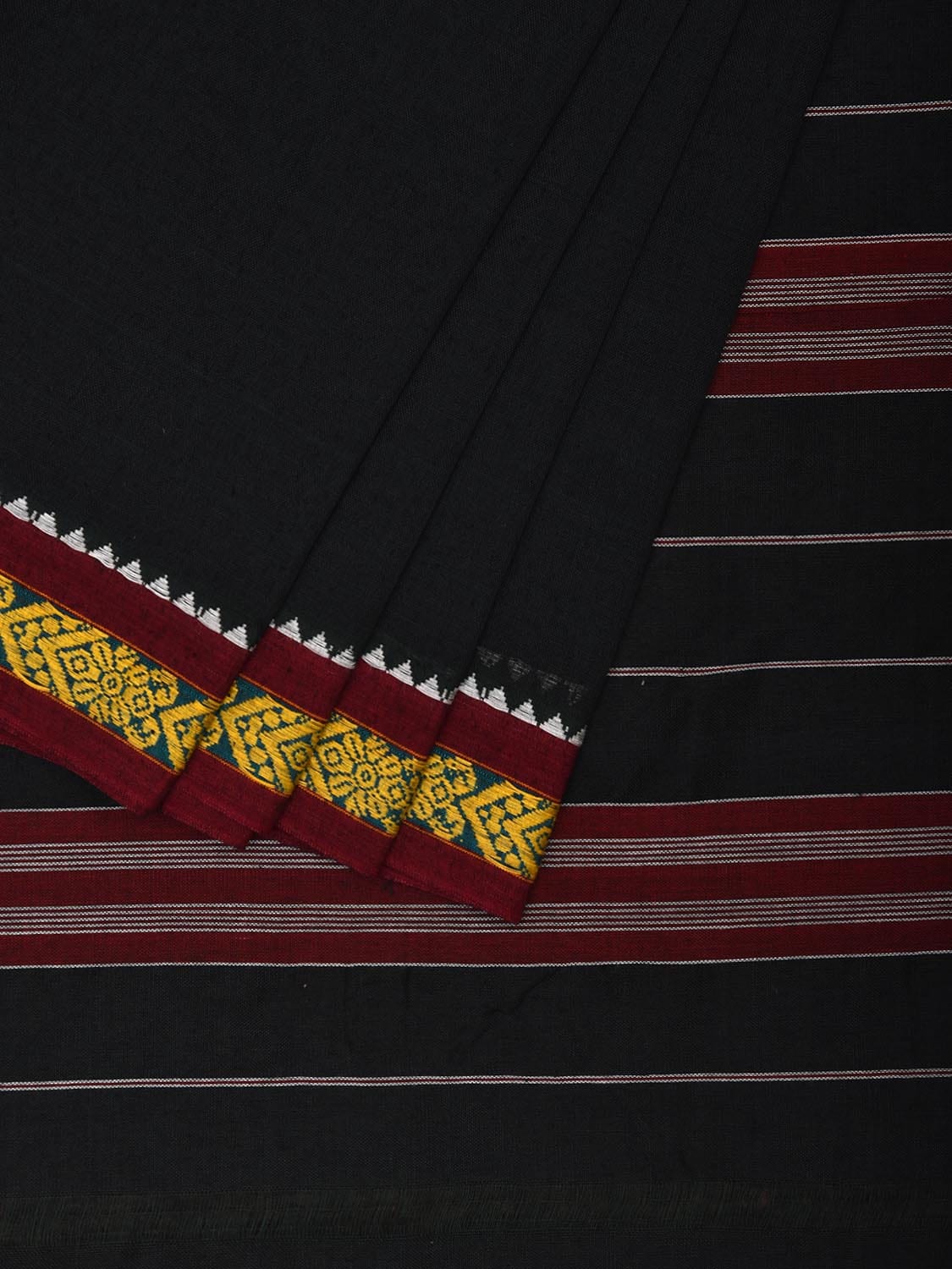 Black Narayanpet Cotton Saree with Strips Pallu Design np1077