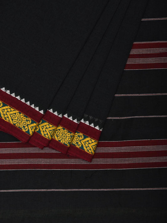 Black Narayanpet Cotton Saree with Strips Pallu Design np1077