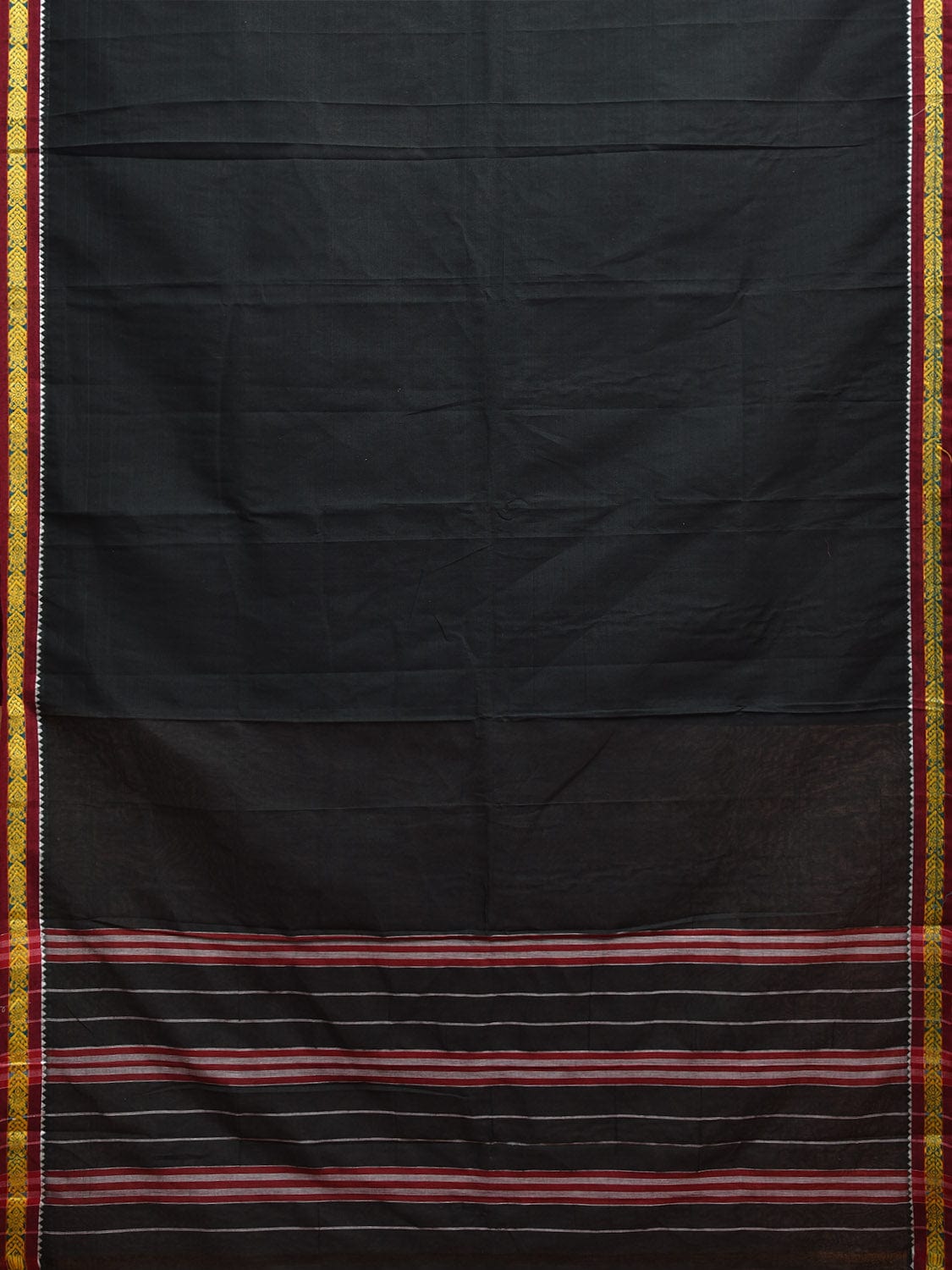 Black Narayanpet Cotton Saree with Strips Pallu Design np1077