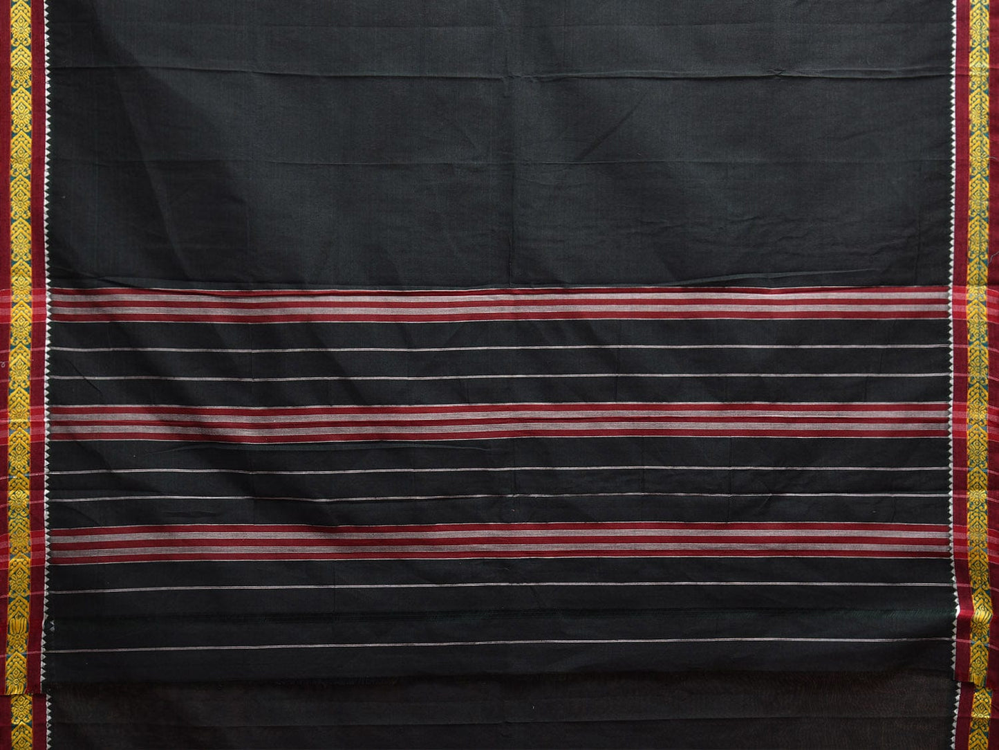 Black Narayanpet Cotton Saree with Strips Pallu Design np1077