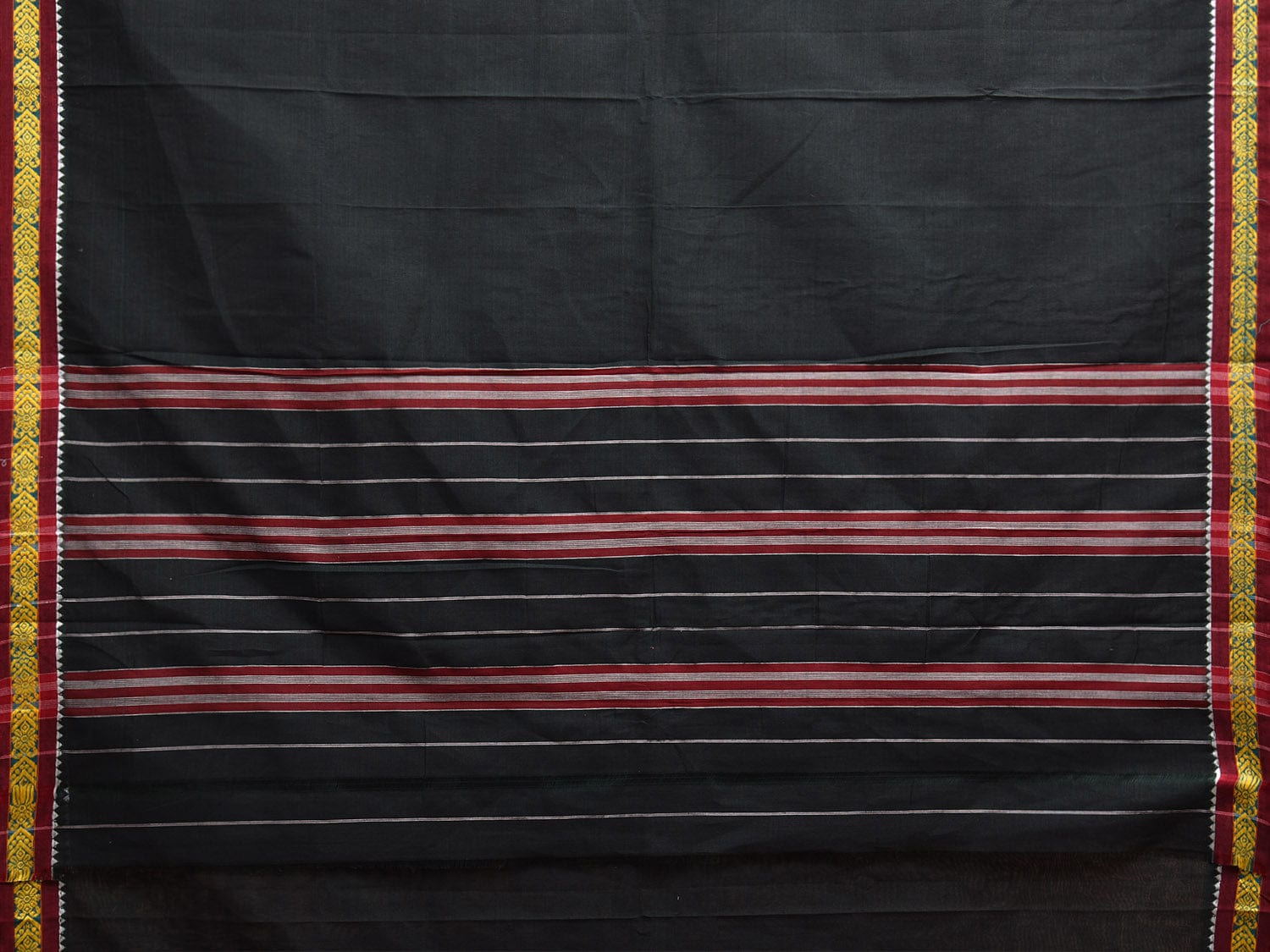 Black Narayanpet Cotton Saree with Strips Pallu Design np1077