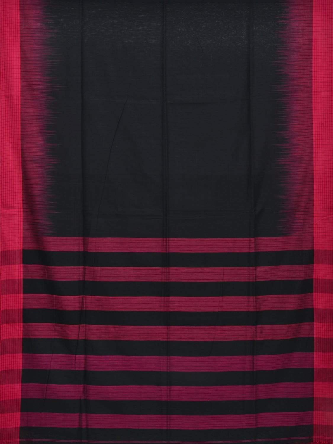 Black Organic Cotton Handloom Plain Saree with Small Checks Border o0259