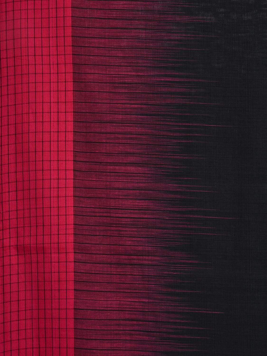 Black Organic Cotton Handloom Plain Saree with Small Checks Border o0259