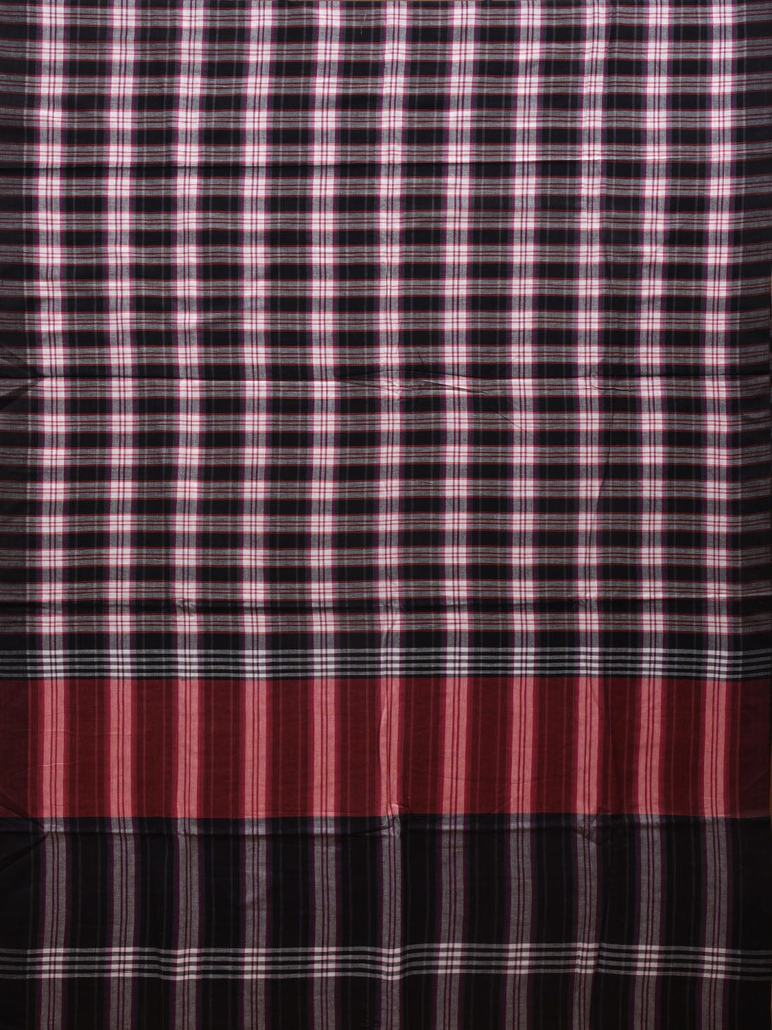 Black Organic Cotton Handloom Saree with Checks Design o0307