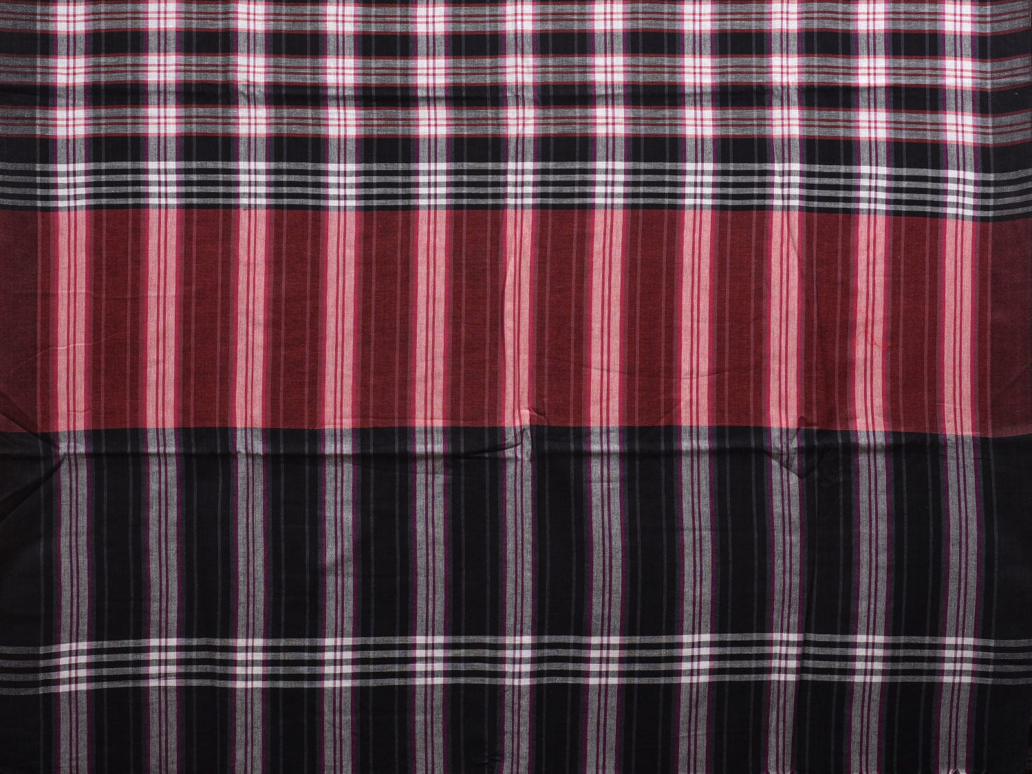 Black Organic Cotton Handloom Saree with Checks Design o0307