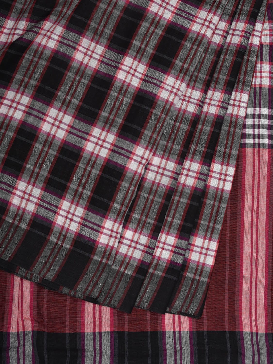 Black Organic Cotton Handloom Saree with Checks Design o0307