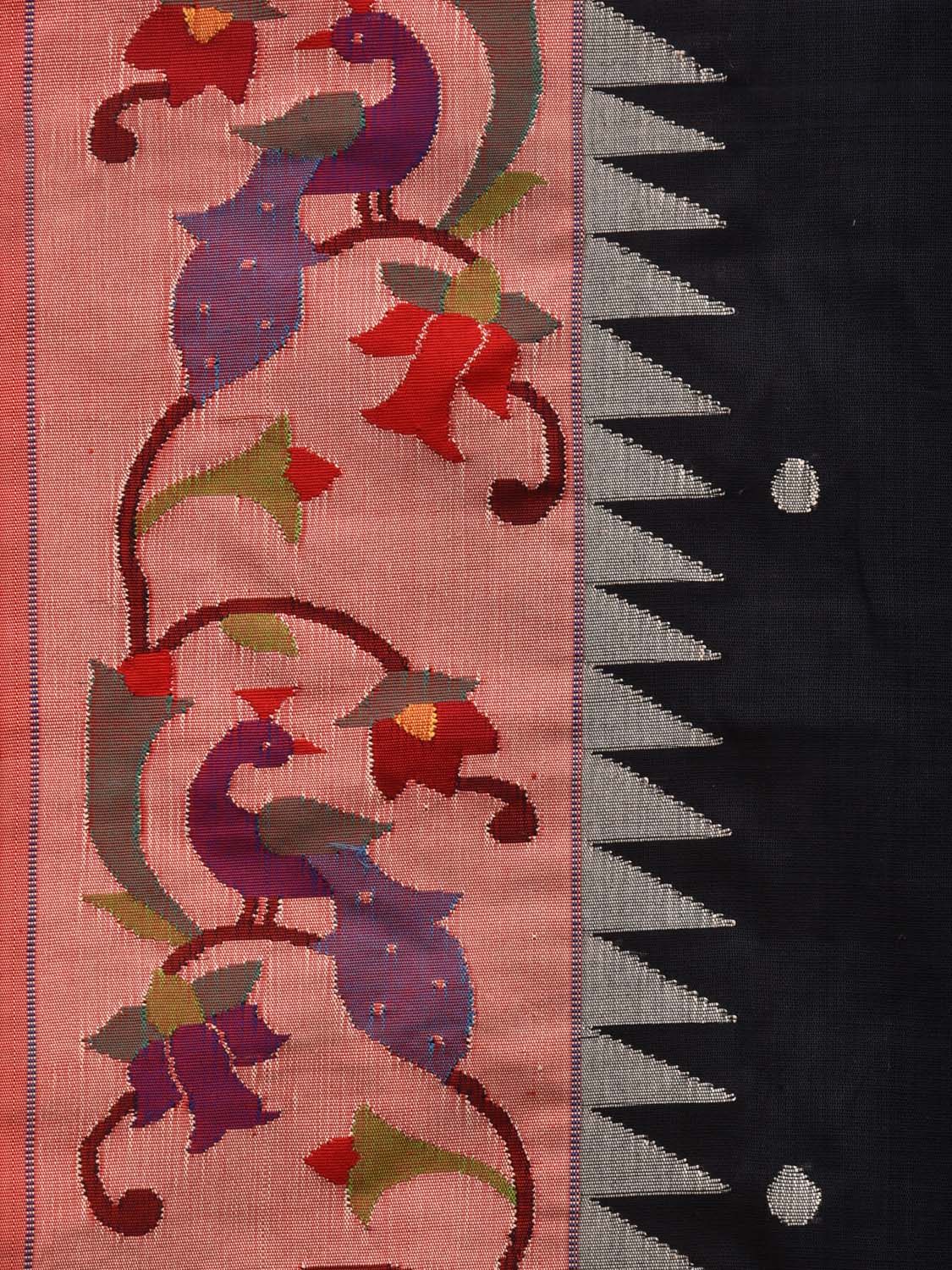 Black Paithani Cotton Handloom Saree with Peacocks Border and Pallu Design p0478