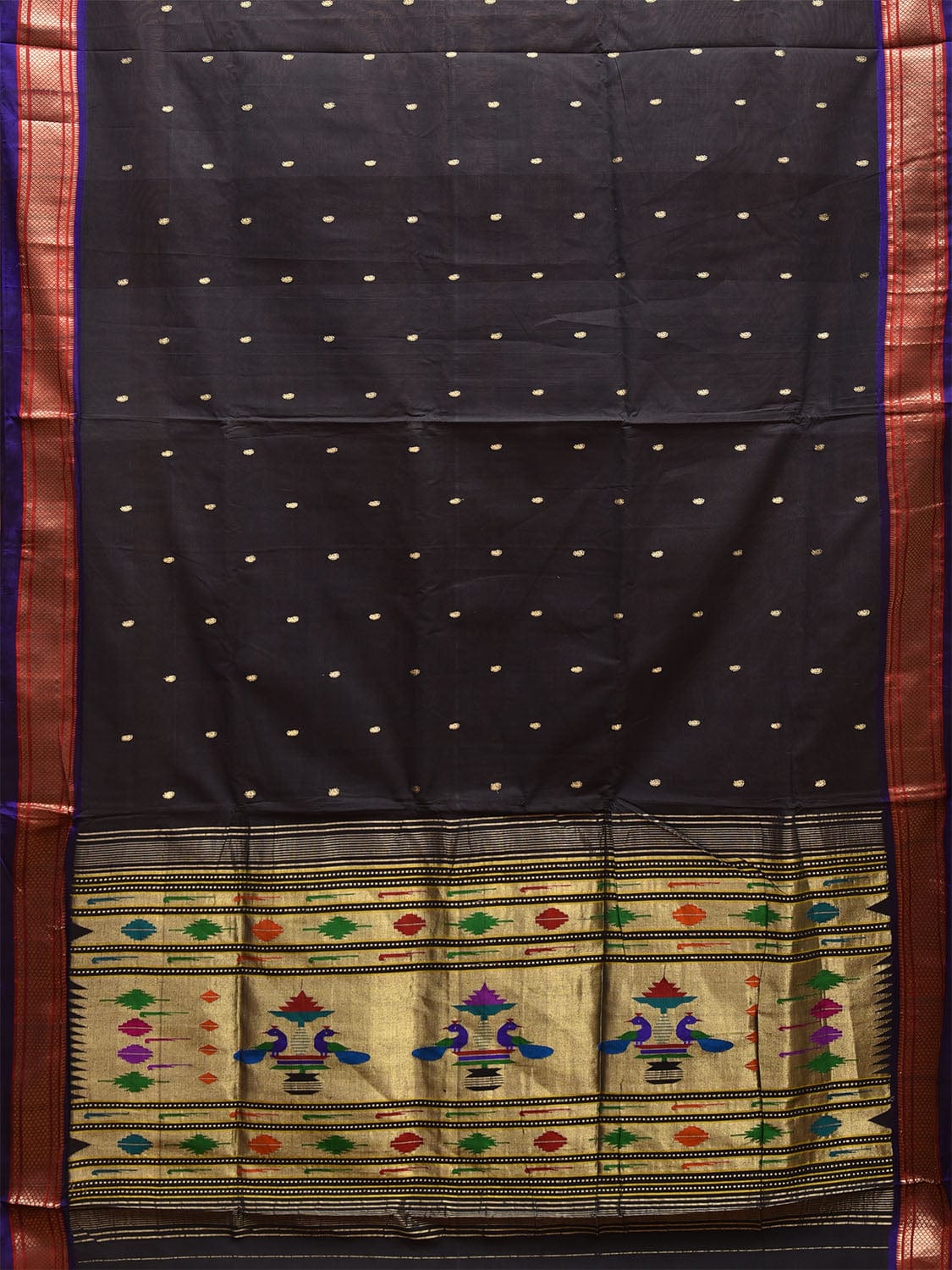 Black Paithani Cotton Handloom Saree with Single Pallu Design p0495