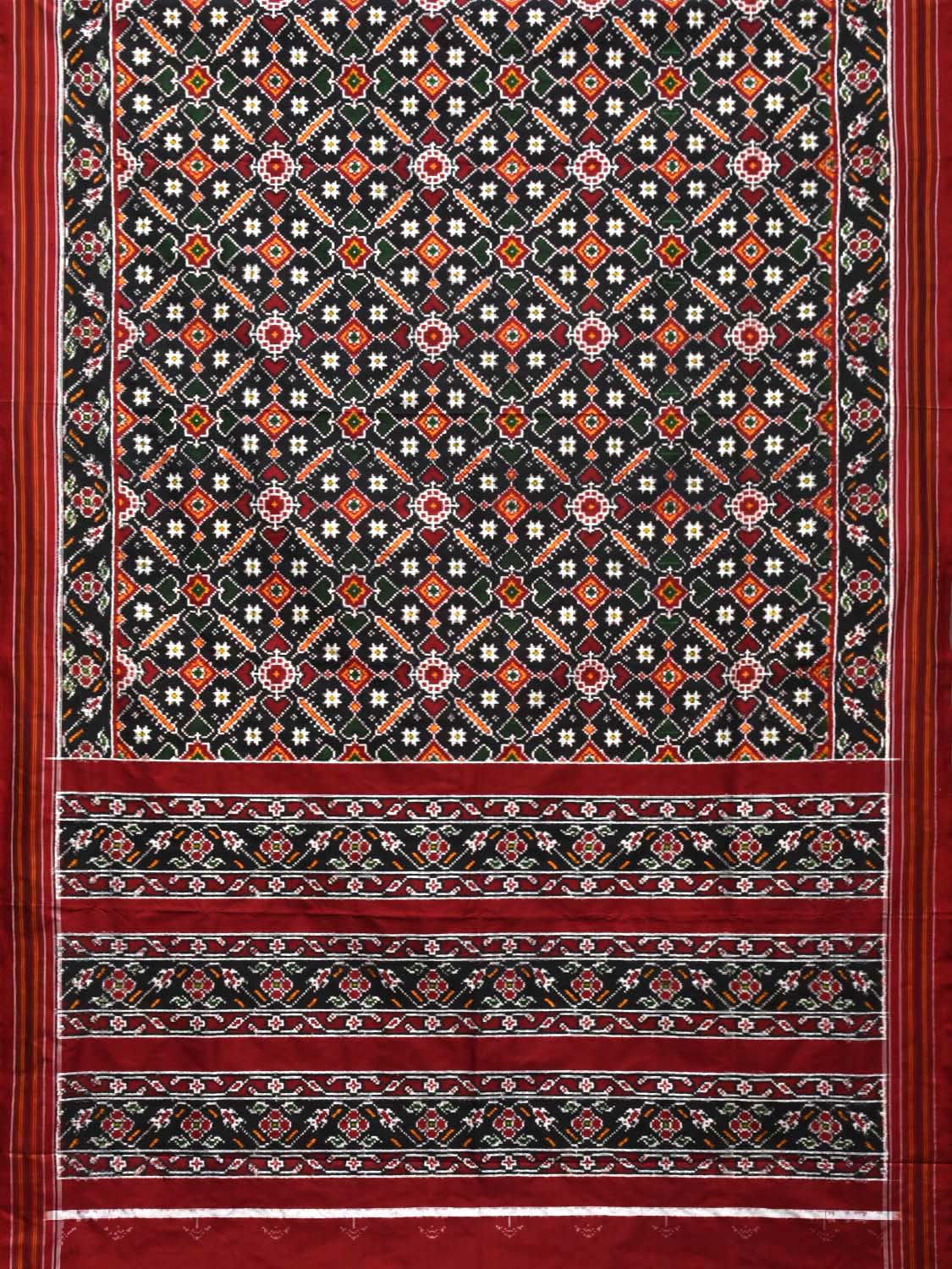 Black Pochampally Double Ikat Silk Handloom Saree with Panpatola Design i0580