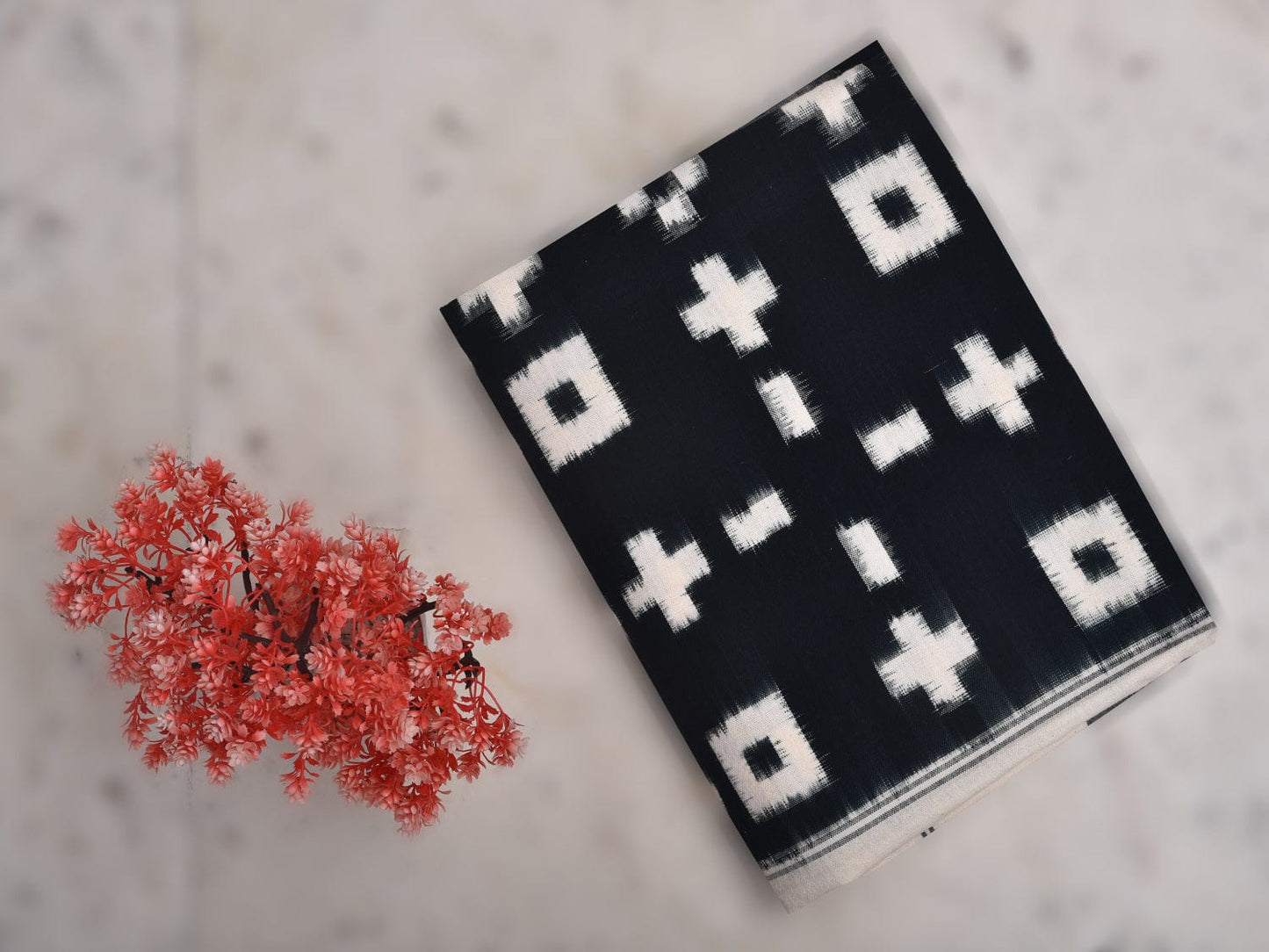 Black Pochampally Ikat Cotton Handloom Bedsheet with Allover Design 90 x 108 Inches No Pillow Covers bd0060