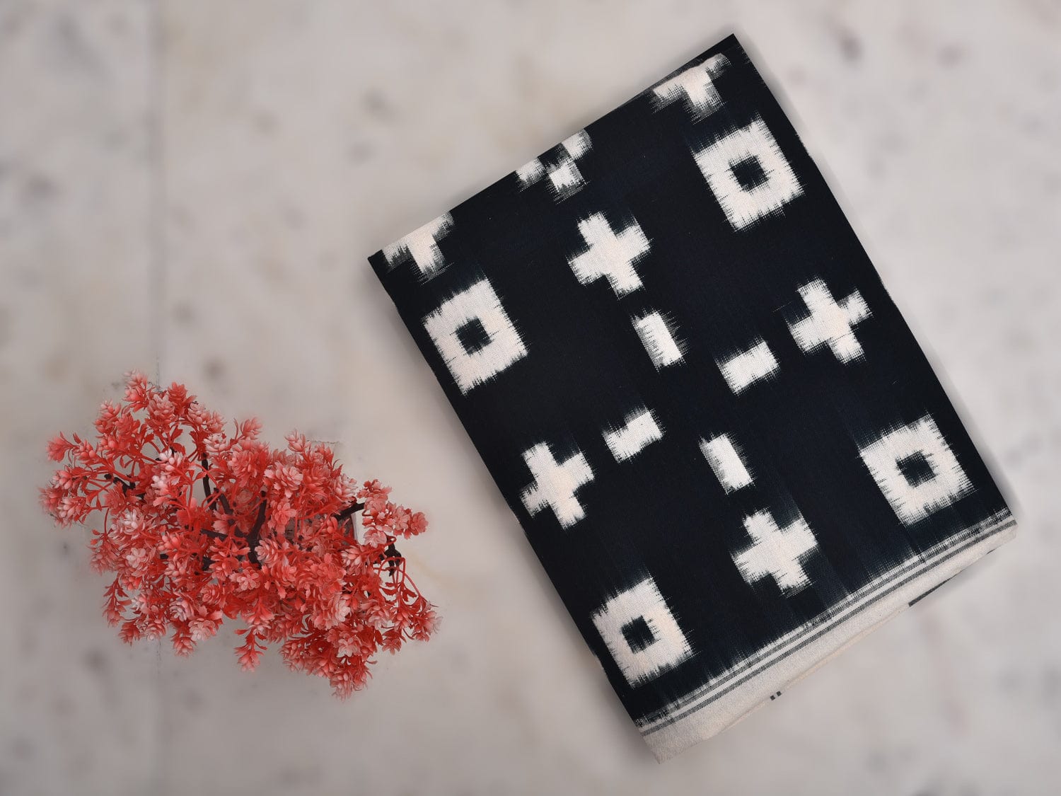 Black Pochampally Ikat Cotton Handloom Bedsheet with Allover Design 90 x 108 Inches No Pillow Covers bd0060