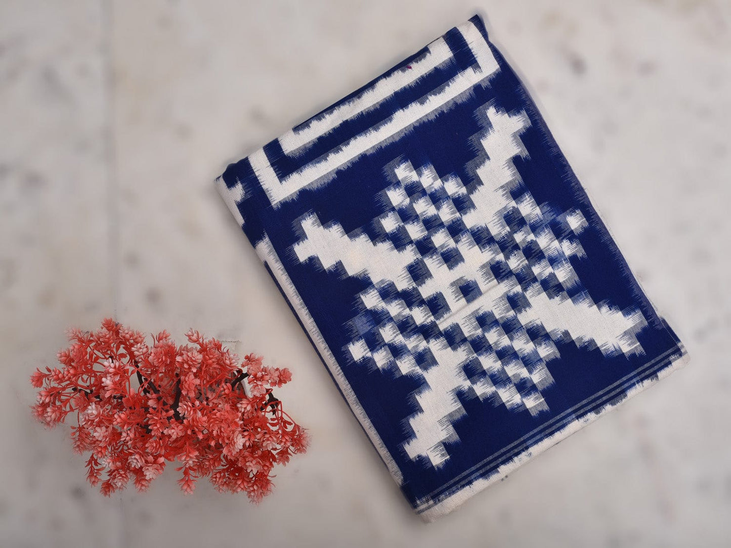 Black Pochampally Ikat Cotton Handloom Bedsheet with Allover Design 90 x 108 Inches No Pillow Covers bd0066