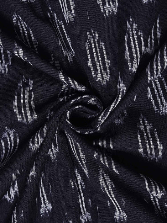 Black Pochampally Ikat Cotton Handloom 2.5mts Fabric With Buta Design F0118
