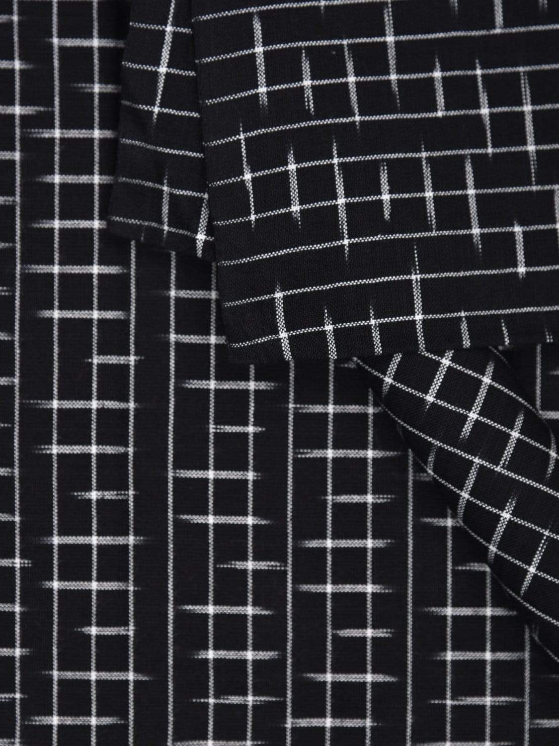 Black Pochampally Ikat Cotton Handloom 2.5mts Fabric with Strips Design f0156