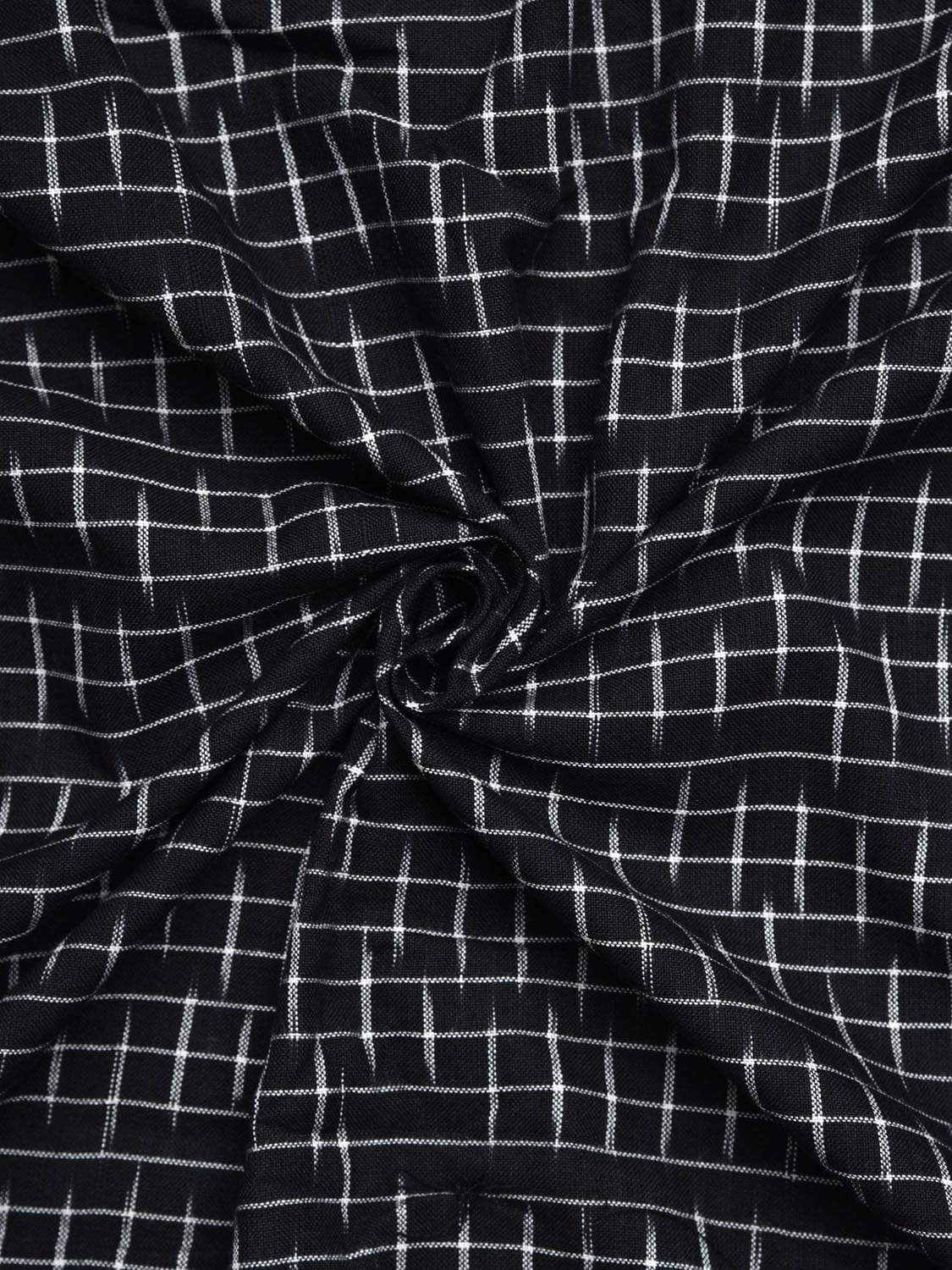 Black Pochampally Ikat Cotton Handloom 2.5mts Fabric with Strips Design f0156