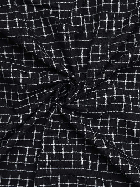 Black Pochampally Ikat Cotton Handloom 2.5mts Fabric with Strips Design f0156