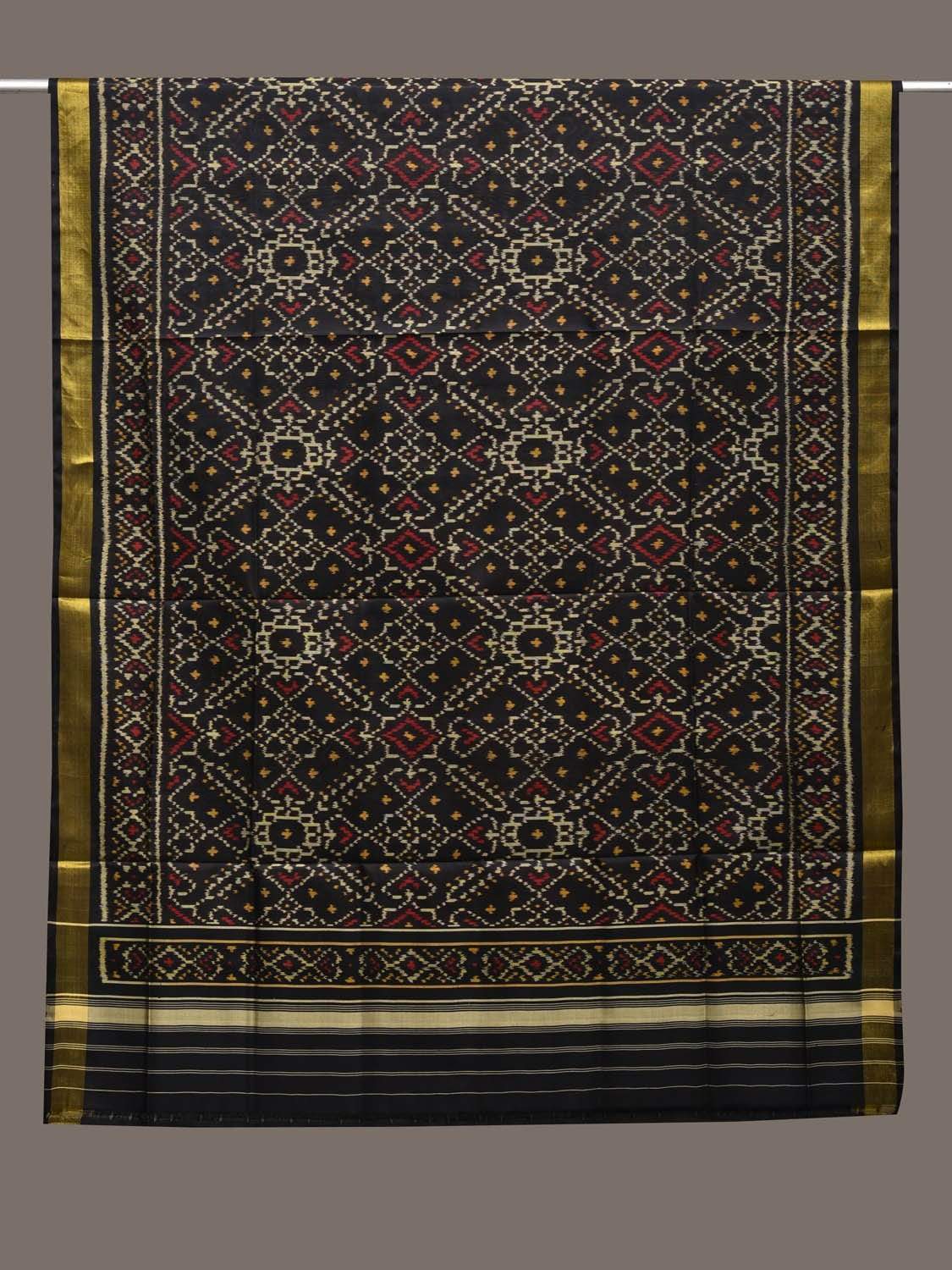 Black Pochampally Ikat Silk Handloom Dupatta with Grill Design ds2458