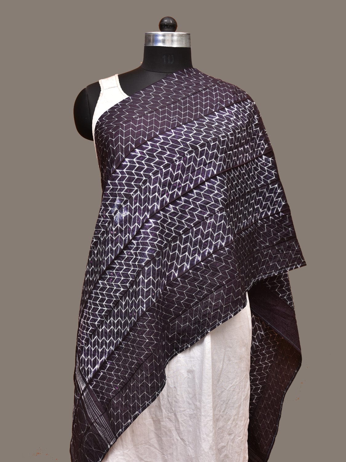 Black Shibori Silk Handloom Stole with Steps Design ds3260
