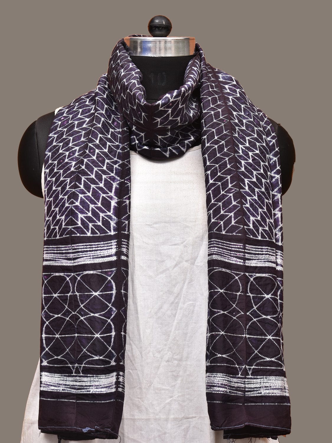 Black Shibori Silk Handloom Stole with Steps Design ds3260