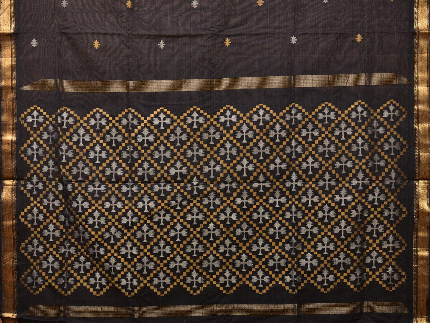 Black Uppada Cotton Handloom Saree with Jamdani Pallu Design u1989