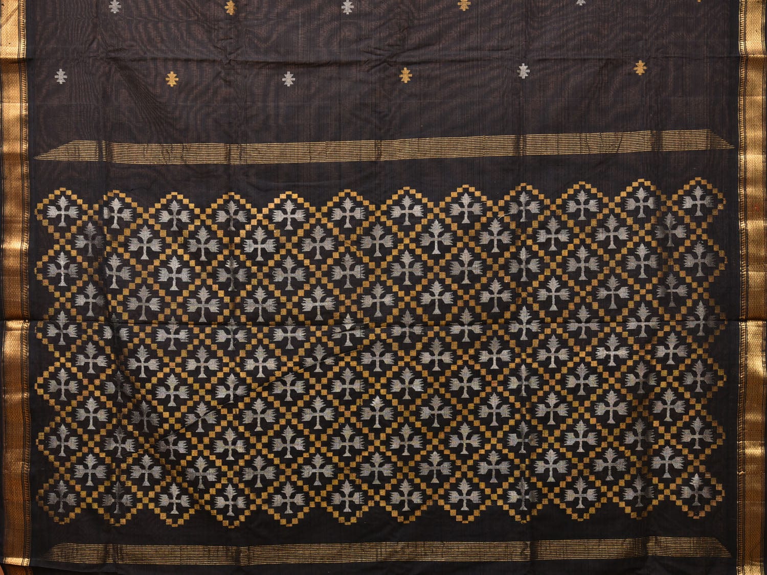 Black Uppada Cotton Handloom Saree with Jamdani Pallu Design u1989