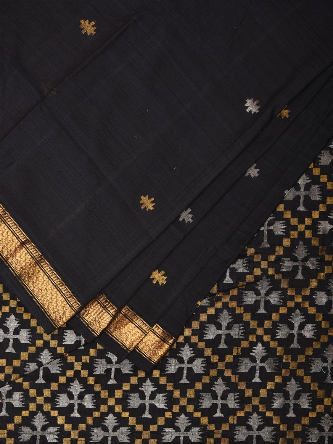 Black Uppada Cotton Handloom Saree with Jamdani Pallu Design u1989