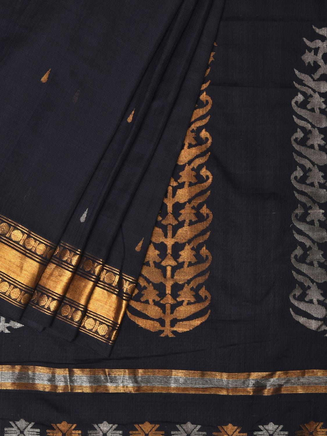 Black Uppada Cotton Handloom Saree with Karpur Pallu Design u1962