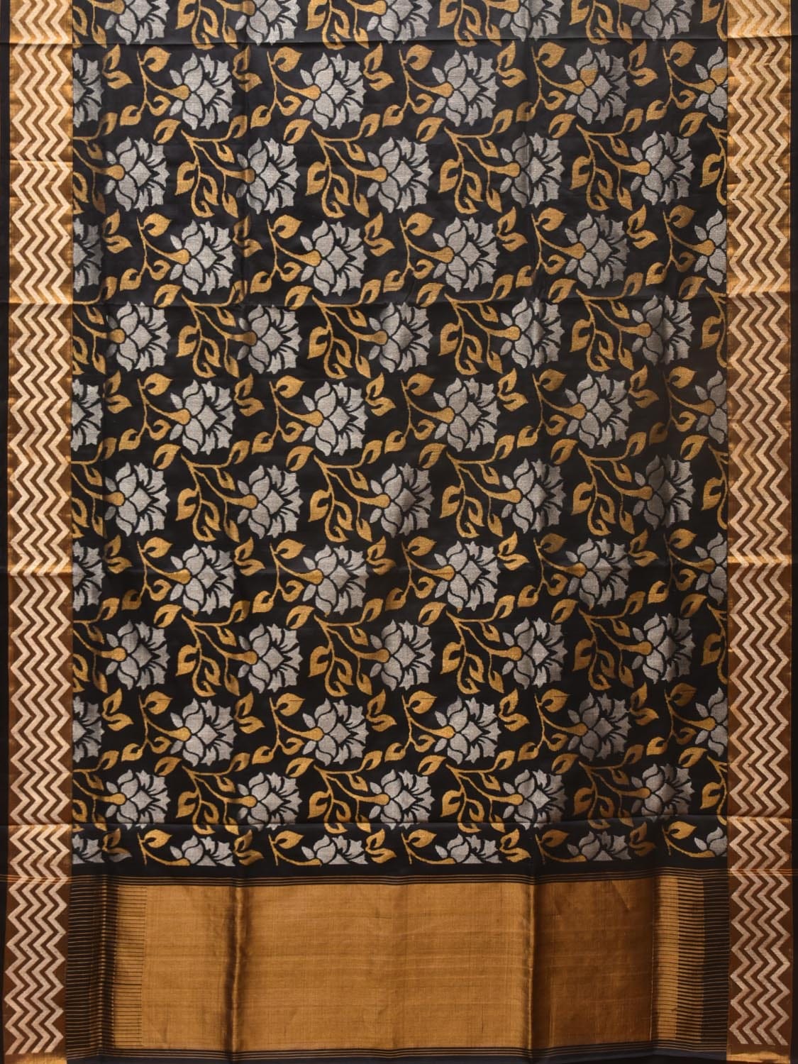 Black Uppada Silk Handloom Saree with All Over Floral Design u2131