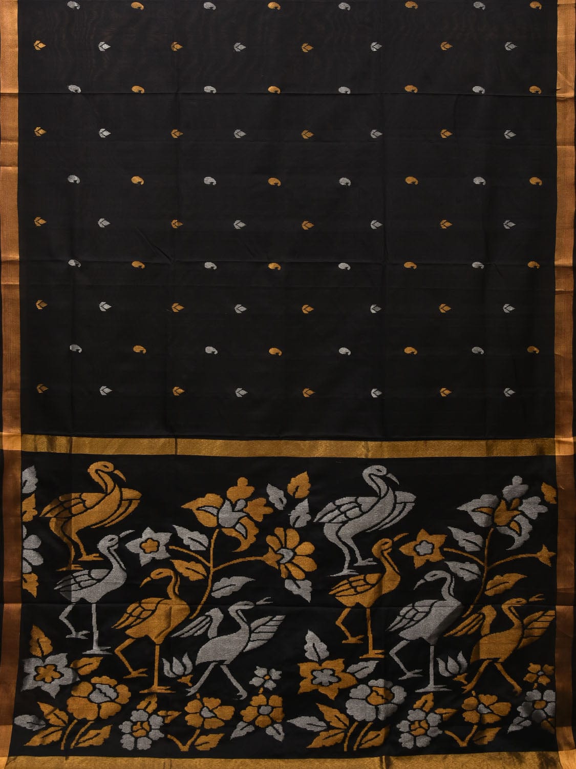 Black Uppada Silk Handloom Saree with Birds and Floral Pallu Design u1971