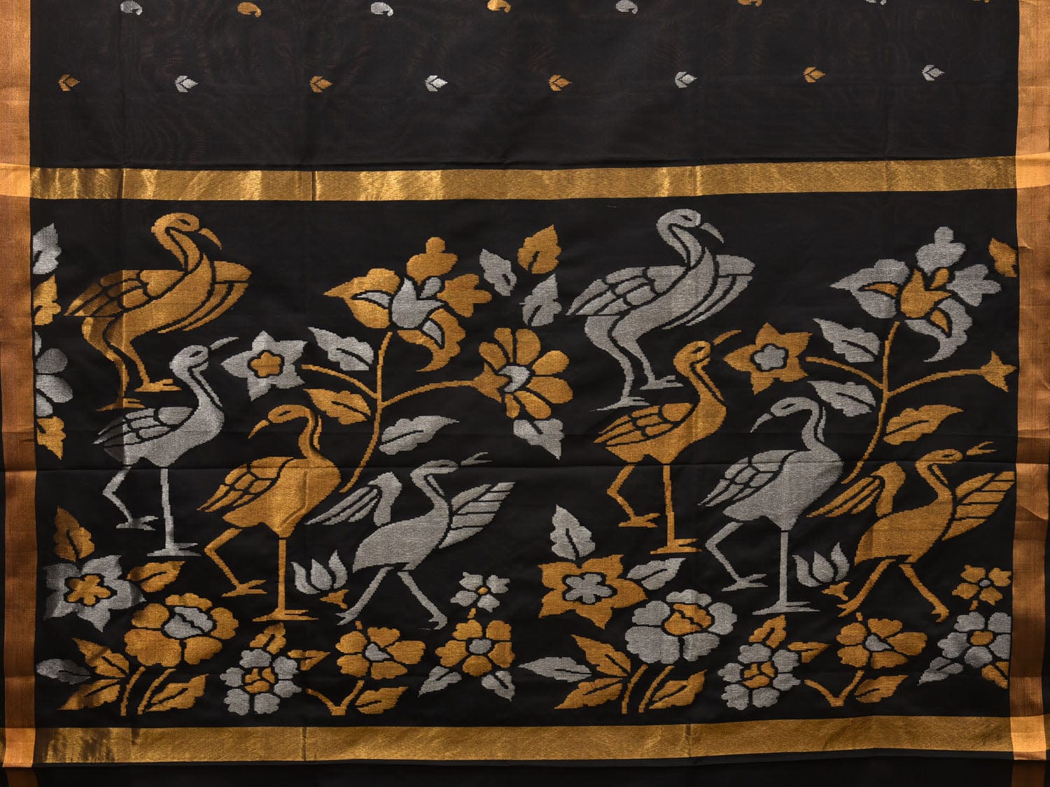 Black Uppada Silk Handloom Saree with Birds and Floral Pallu Design u1971
