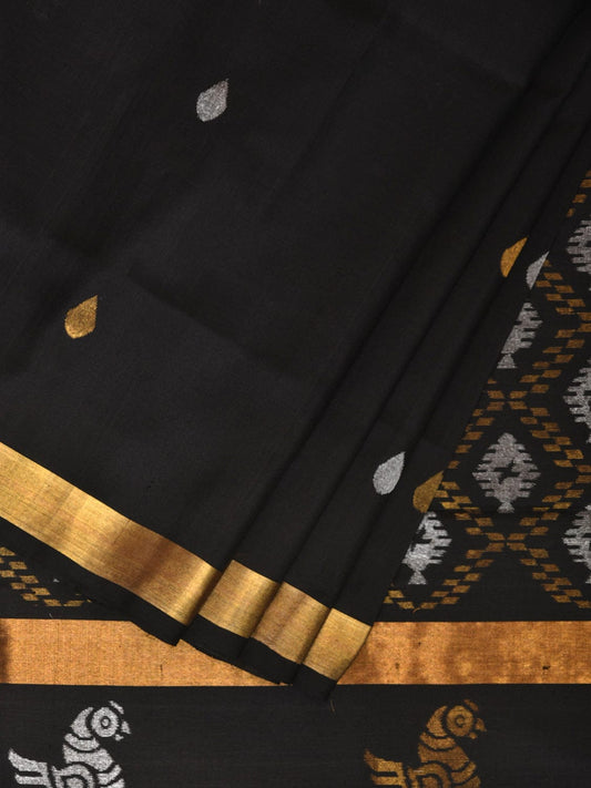 Black Uppada Silk Handloom Saree with Birds and Jamdni Pallu Design u2215
