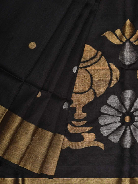 Black Uppada Silk Handloom Saree with Birds Pallu Design u1695