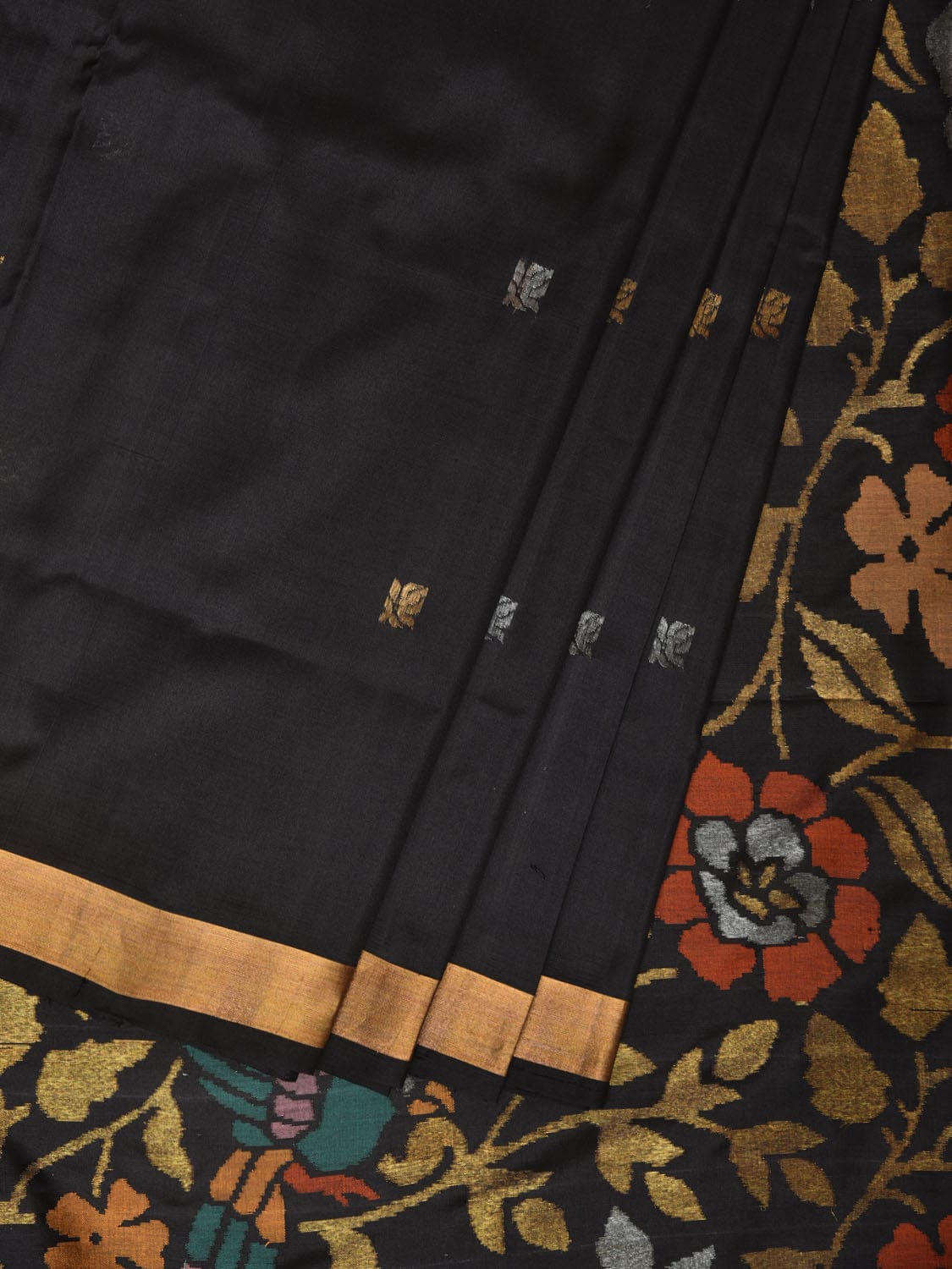 Black Uppada Silk Handloom Saree with Floral and Birds Pallu Design u2071