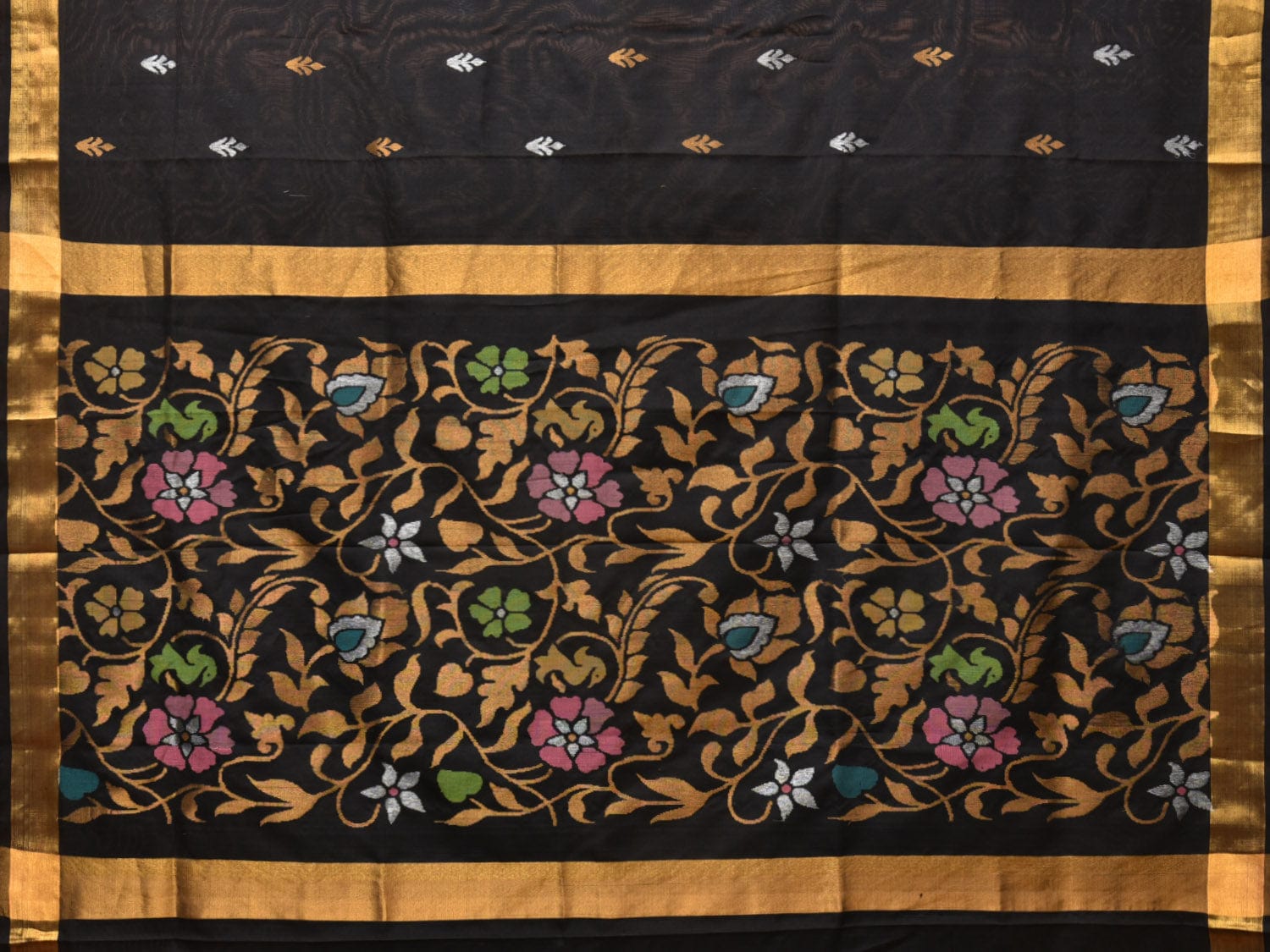 Black Uppada Silk Handloom Saree with Floral Pallu Design u2192