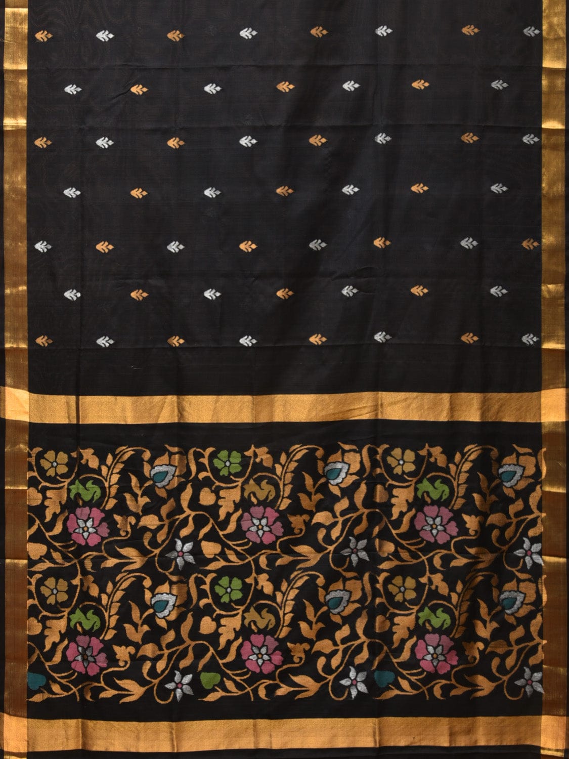 Black Uppada Silk Handloom Saree with Floral Pallu Design u2192