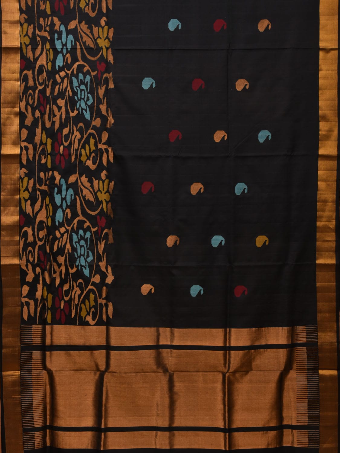 Black Uppada Silk Handloom Saree with One Side Border Design u1955