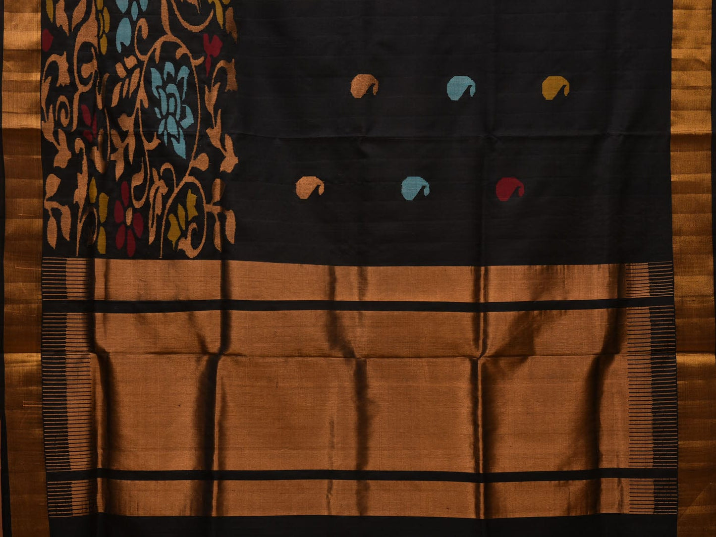 Black Uppada Silk Handloom Saree with One Side Border Design u1955
