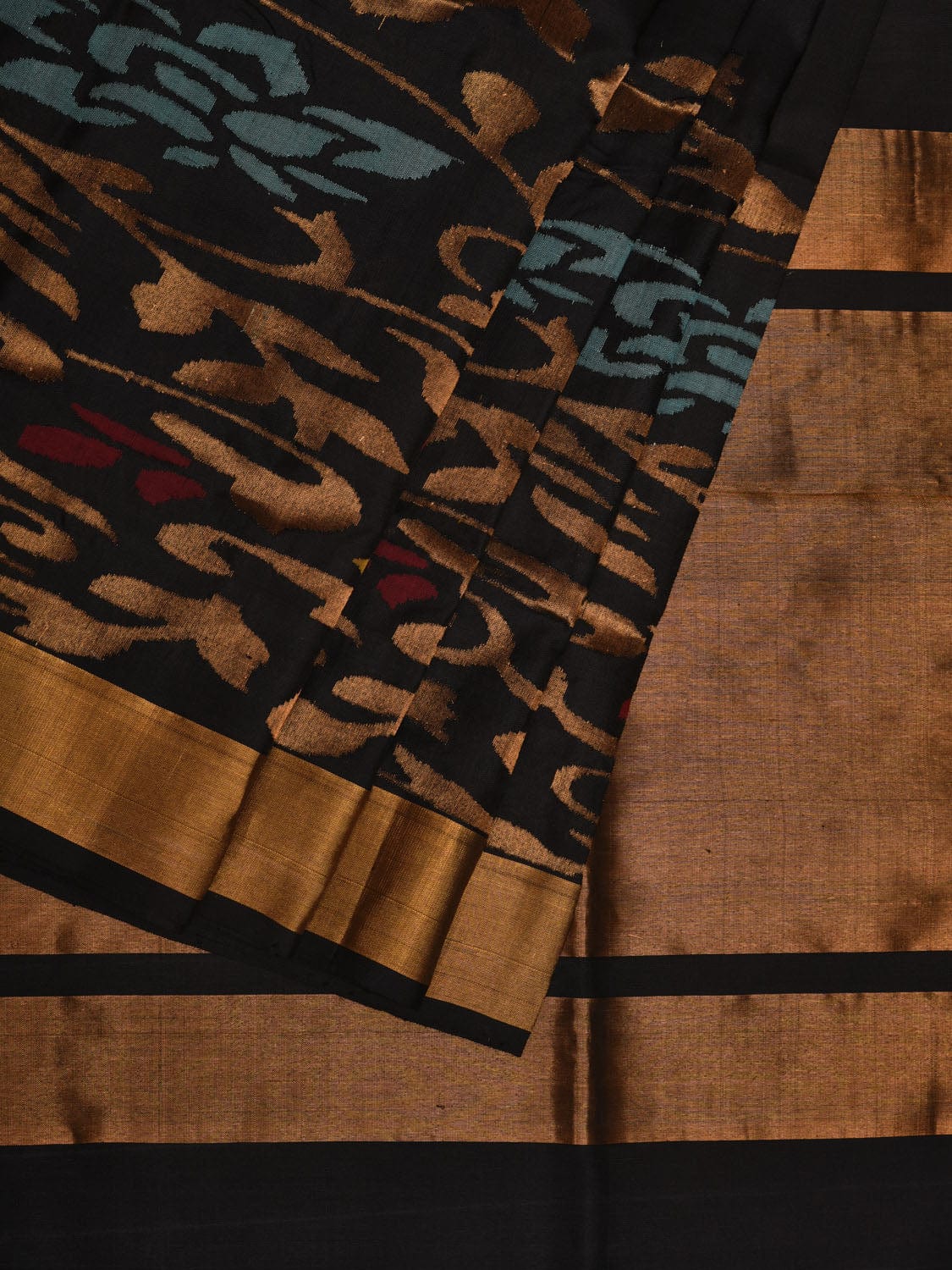 Black Uppada Silk Handloom Saree with One Side Border Design u1955