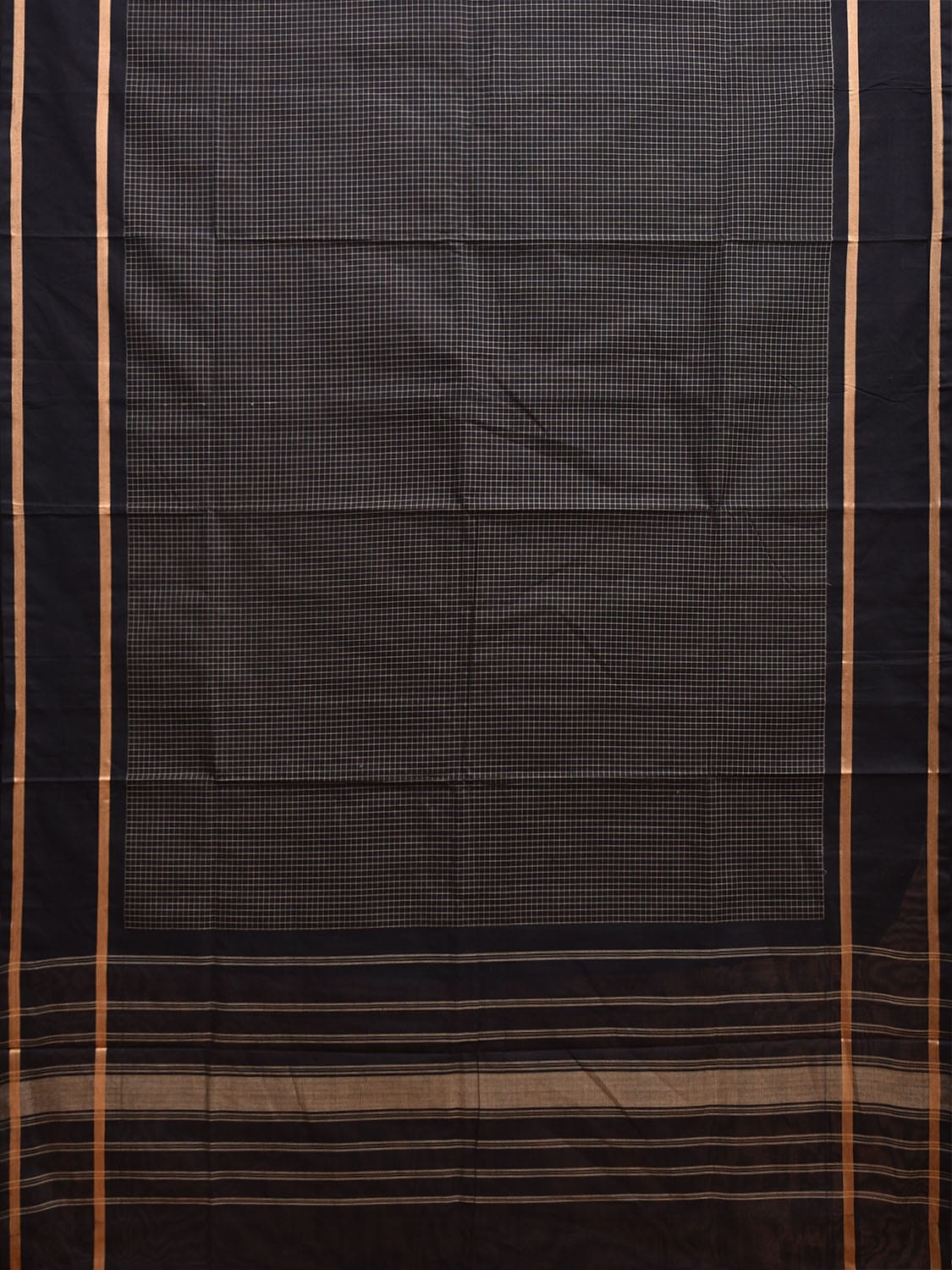 Black Venkatagiri Cotton Saree with Checks and Strips Pallu Design v0082