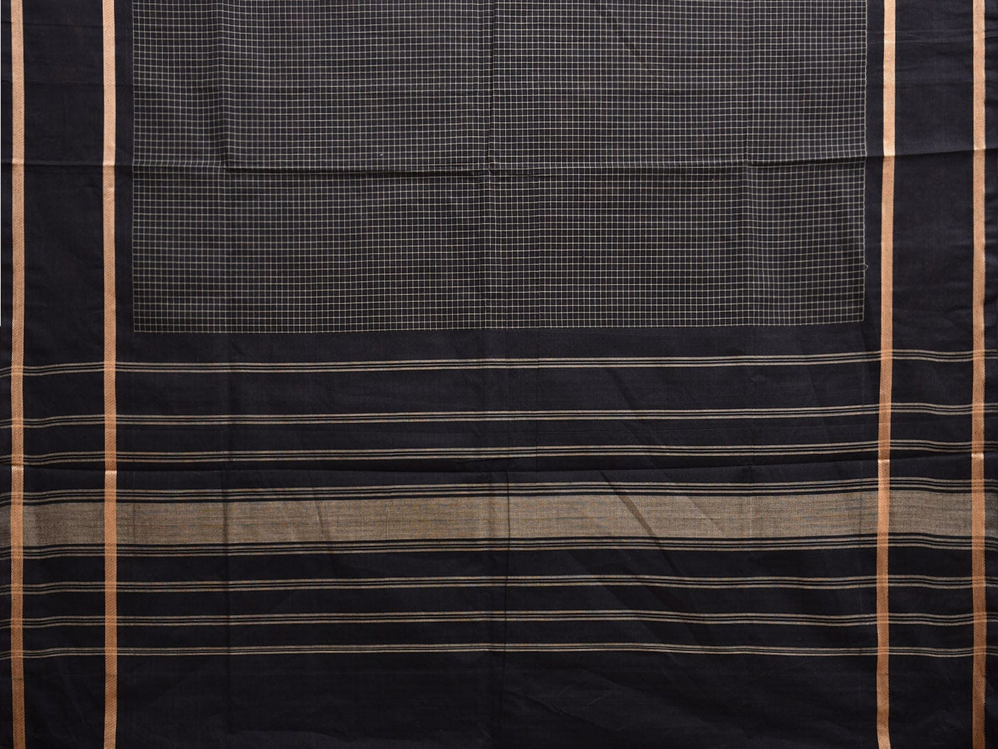 Black Venkatagiri Cotton Saree with Checks and Strips Pallu Design v0082