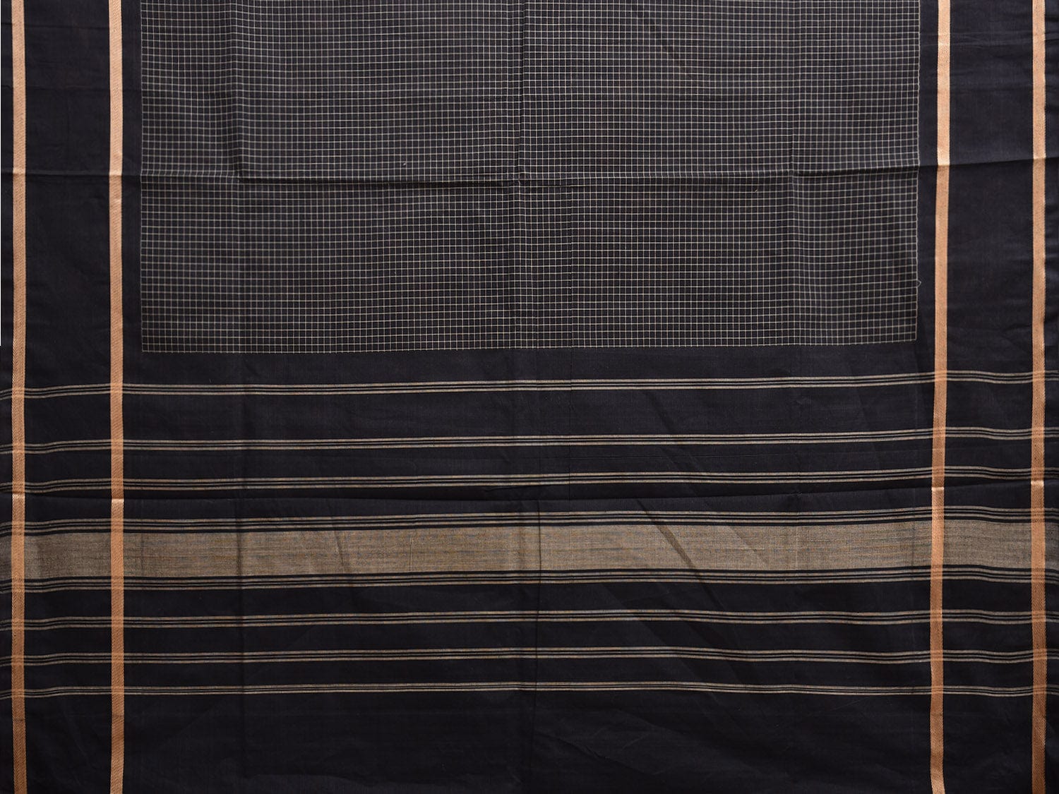 Black Venkatagiri Cotton Saree with Checks and Strips Pallu Design v0082