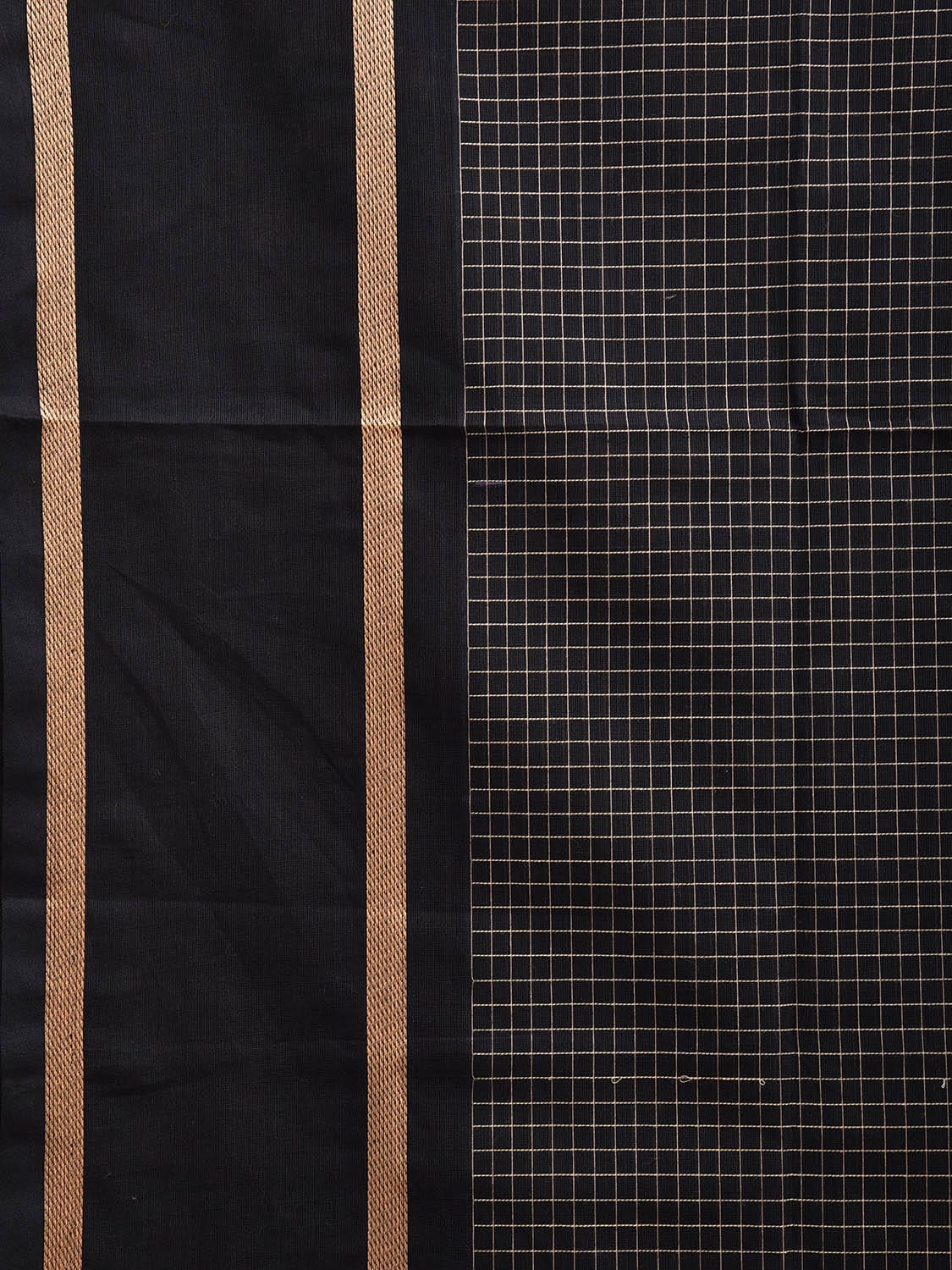 Black Venkatagiri Cotton Saree with Checks and Strips Pallu Design v0082