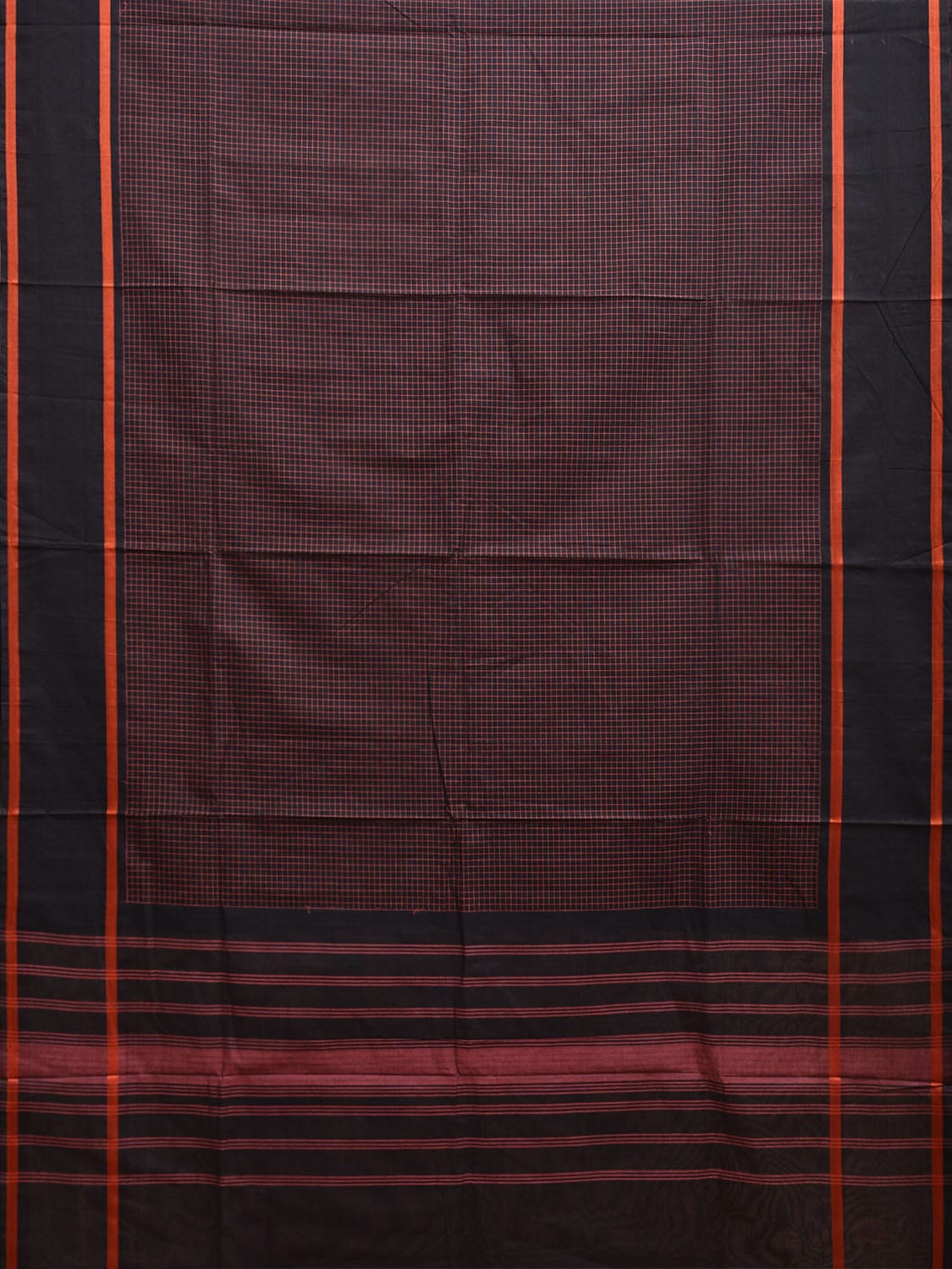 Black Venkatagiri Cotton Saree with Checks and Strips Pallu Design v0084