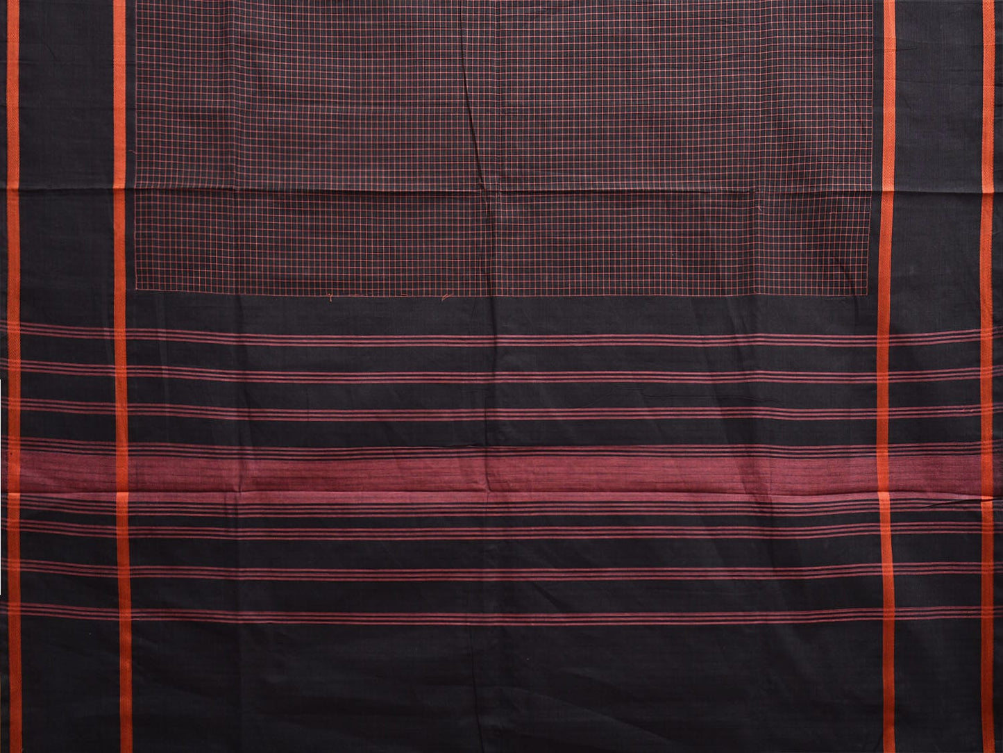 Black Venkatagiri Cotton Saree with Checks and Strips Pallu Design v0084